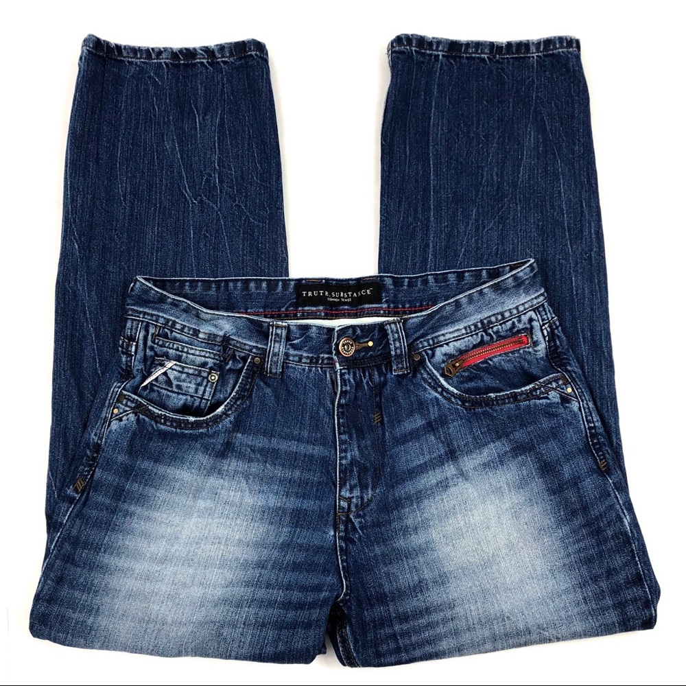 TRUTH Mens Faded Distressed Straight Leg Jeans